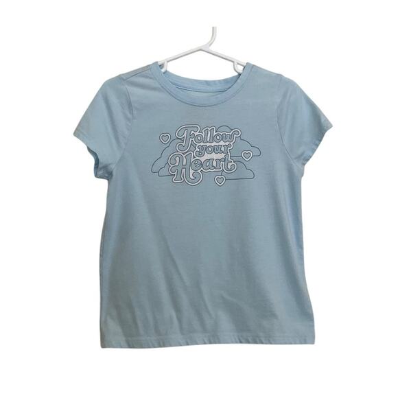 Cat & Jack | Light Blue Follow Your Heart Graphic Tee Girls XS Glitter SS - Picture 1 of 5